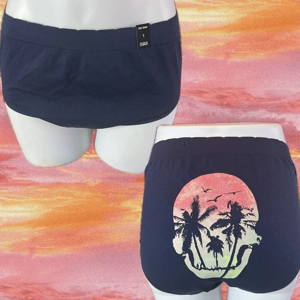 Torrid 1 Navy Blue Island Skull Graphic Stretch Waistband Seamless Brief Panties